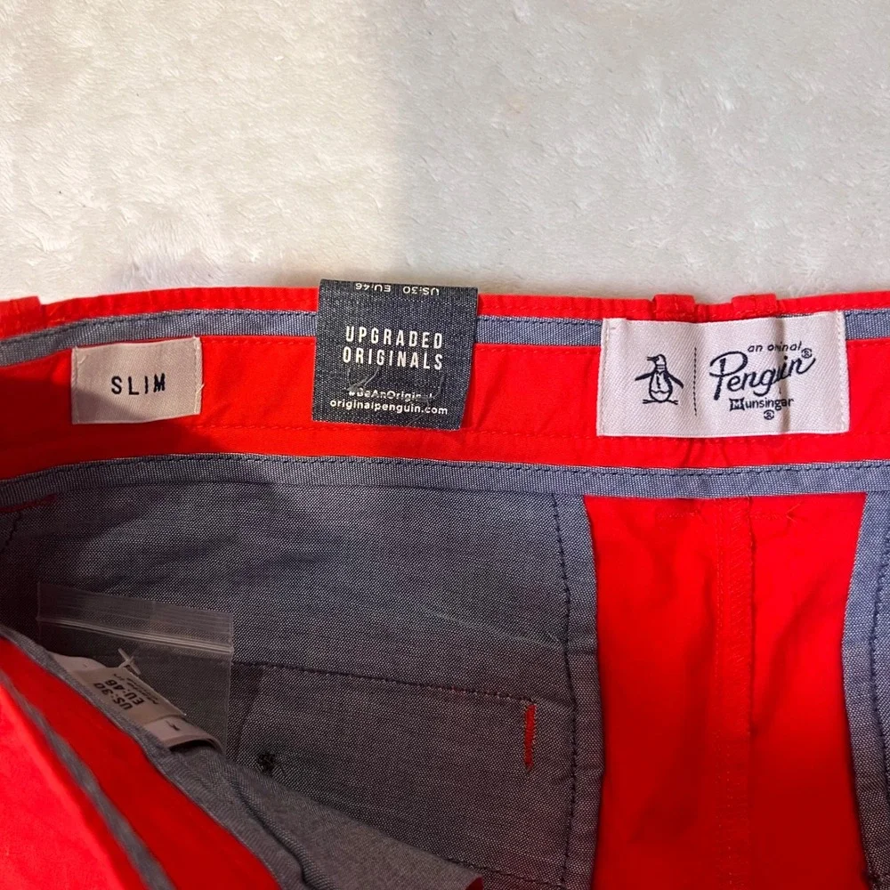 LOT of 2 Penguin P55 Chino Shorts Slim Fit Mens *32 Blue & Red Golf Active NWT